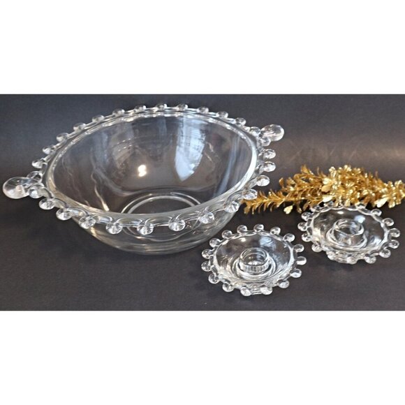 Vintage Lariat Heisey Serving Bowl and Candle Holders 1930s - Picture 1 of 8